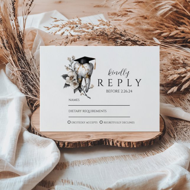 Elegant Kintsugi Floral Dental Graduation Party RSVP Card (Creator Uploaded)