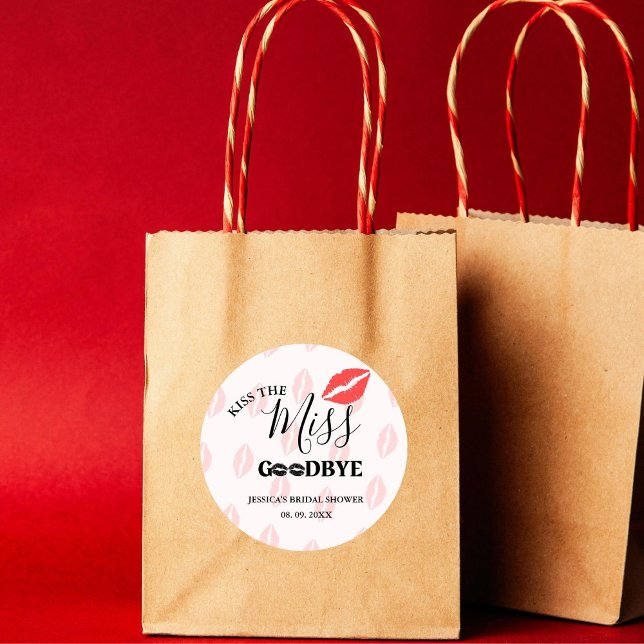 Elegant Kiss Miss Goodbye Red Lips Bridal Shower Classic Round Sticker (Creator Uploaded)