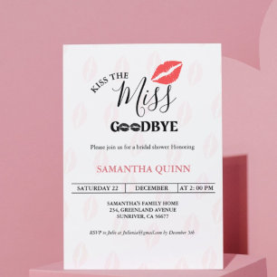 Elegant  Kiss Miss Goodbye Red Lips Bridal Shower Invitation
