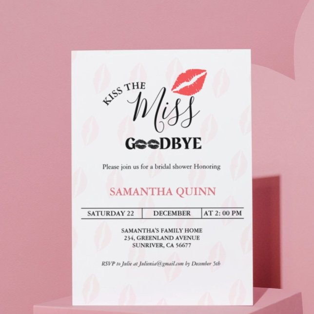 Elegant  Kiss Miss Goodbye Red Lips Bridal Shower Invitation (Creator Uploaded)