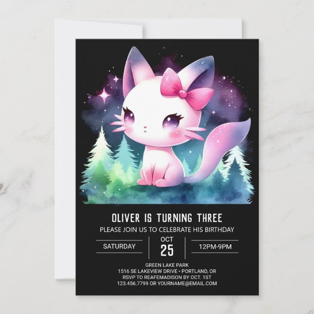 Elegant Kitten Cat Birthday Invitation (Front)