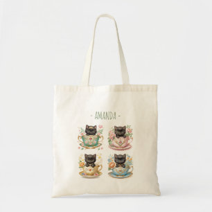 Elegant Kittens in Teacup -  Tote bag with Name