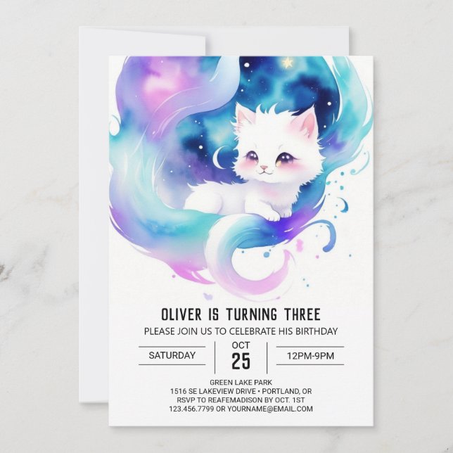 Elegant Kitty Magical Birthday Invitation (Front)