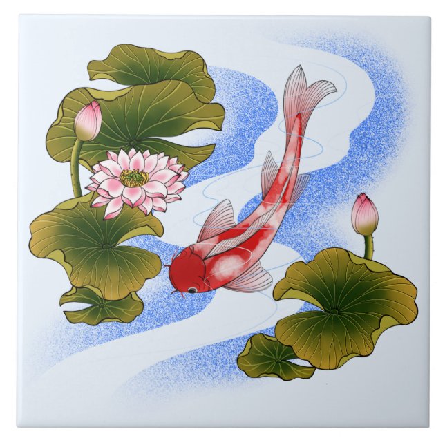 Elegant koi carp in lotus pond  ceramic tile (Front)