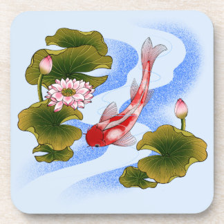 Elegant koi carp in lotus pond  coaster