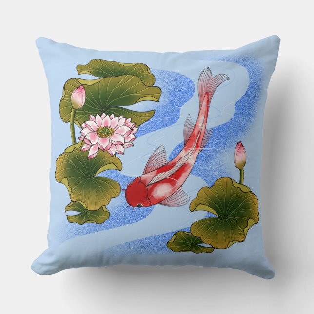 Elegant koi carp in lotus pond cushion (Front)