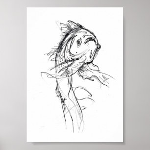Elegant Koi Fish Abstract Sketch Poster
