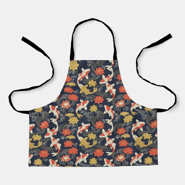 Elegant Koi Fish and Lotus Pattern Apron (Front)