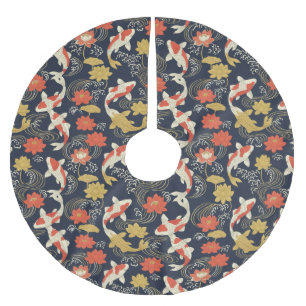 Elegant Koi Fish and Lotus Pattern Brushed Polyester Tree Skirt