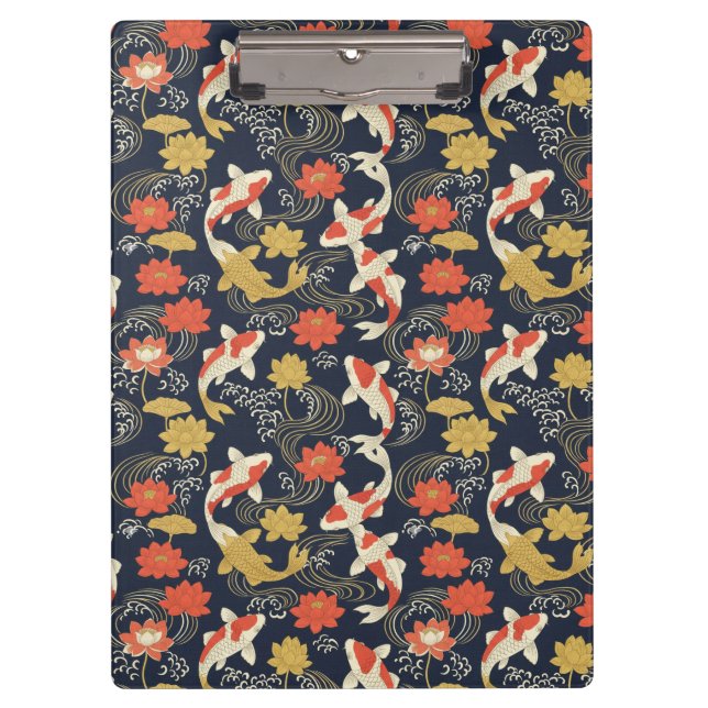 Elegant Koi Fish and Lotus Pattern Clipboard (Front)