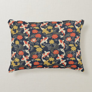 Elegant Koi Fish and Lotus Pattern Decorative Cushion