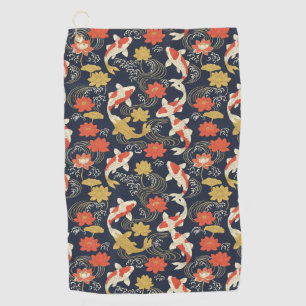 Elegant Koi Fish and Lotus Pattern Golf Towel