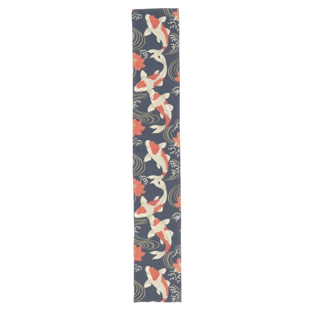 Elegant Koi Fish and Lotus Pattern Long Table Runner (Front)