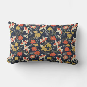 Elegant Koi Fish and Lotus Pattern Lumbar Cushion