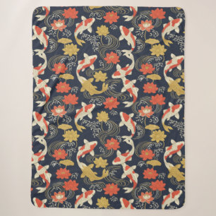 Elegant Koi Fish and Lotus Pattern Sherpa Blanket
