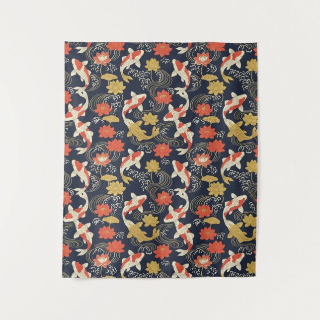 Elegant Koi Fish and Lotus Pattern Tapestry (Front)