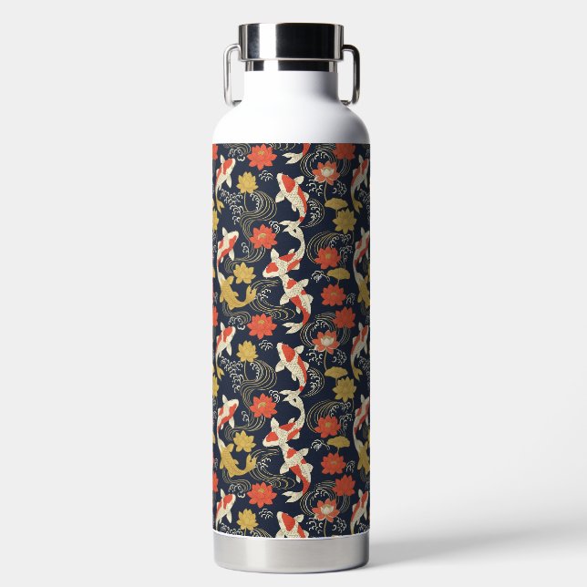 Elegant Koi Fish and Lotus Pattern Water Bottle (Front)