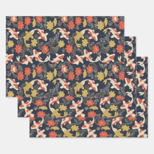 Elegant Koi Fish and Lotus Pattern Wrapping Paper Sheet