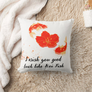 Elegant Koi Fish and Red Blossom Art Japanese St Cushion
