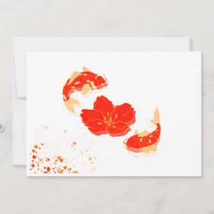 Elegant Koi Fish and Red Blossom Art   Japanese St Invitation