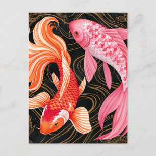 Elegant Koi Fish Japanese Watercolor Announcement Postcard
