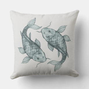 Elegant Koi Fish Watercolor Art Japanese Style Cushion