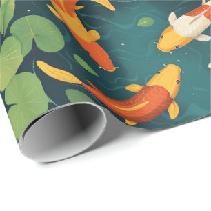 Elegant Koi Pond and Lily Leaves Vintage Style Wrapping Paper