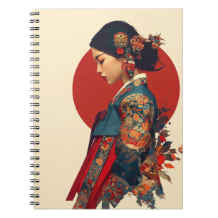Elegant Korean Woman in Hanbok Portrait Art Canvas Notebook