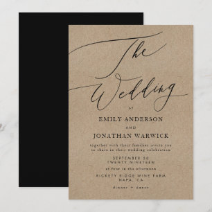 Elegant Kraft Calligraphy Modern Black Wedding Invitation