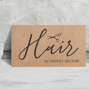 Elegant Kraft Dark Grey Scissors Hair Stylist Business Card