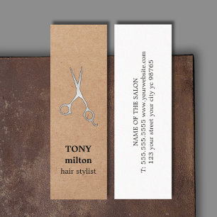Elegant Kraft Faux Silver Scissors Hairstylist Mini Business Card