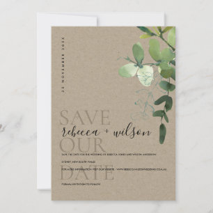 ELEGANT KRAFT GREEN EUCALYPTUS FOLIAGE WATERCOLOR SAVE THE DATE