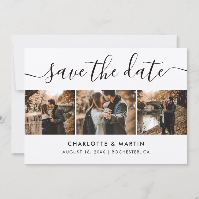 Elegant Kraft Paper Photo Collage Save The Date (Front)