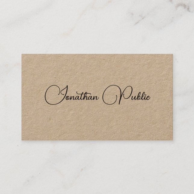 Elegant Kraft Paper Script Typography Template Business Card (Front)