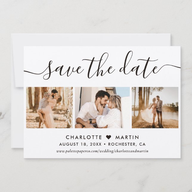 Elegant Kraft Paper Wedding 4 Photo Save The Date (Front)