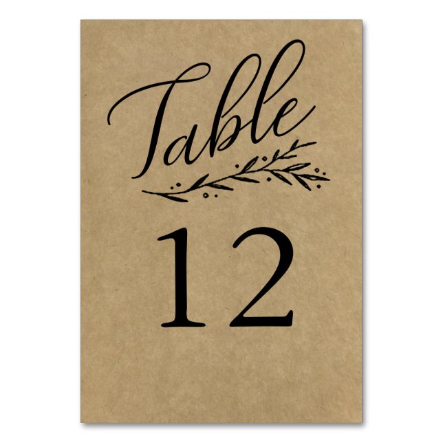 Elegant Kraft Wedding Table Number Templates (Front)