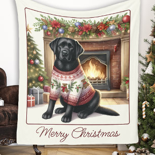Elegant Labrador Retriever Dog Merry Christmas Fleece Blanket