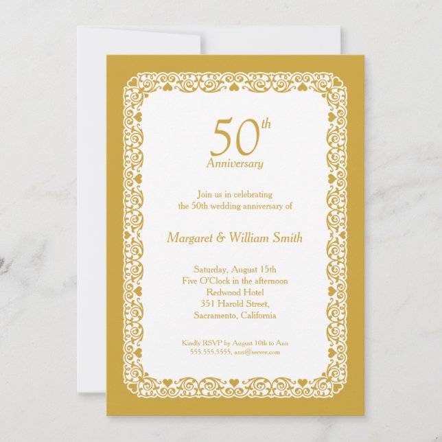 Elegant lace 50th Golden Wedding Anniversary Party Invitation (Front)