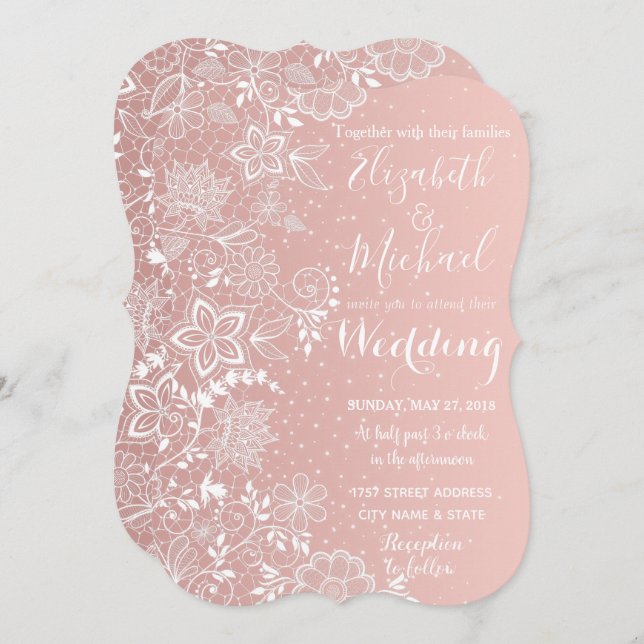 Elegant lace and confetti wedding artwork invitation (Front/Back)