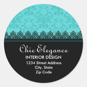 Elegant Lace and Damask Return Address Classic Round Sticker