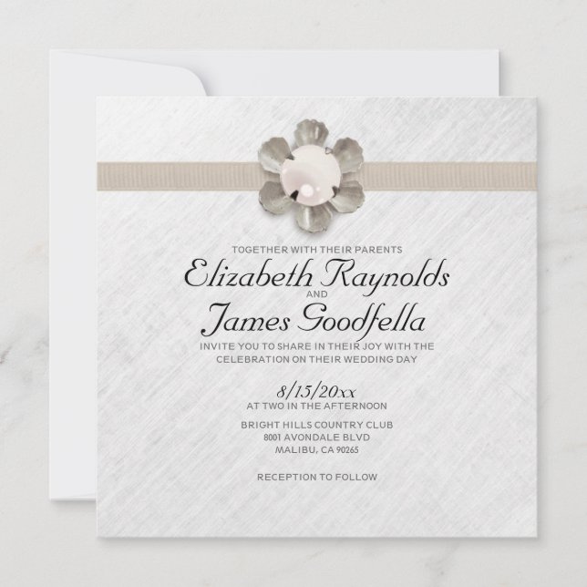 Elegant Lace and Pearl Wedding Invitations (Front)