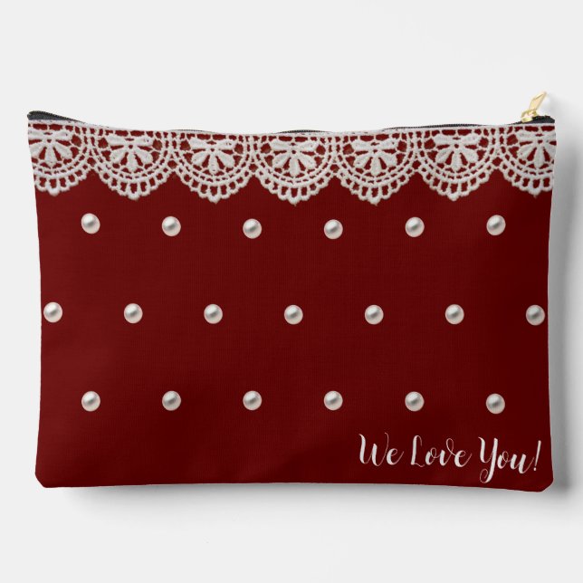 Elegant Lace and Pearls Customised Message Accessory Pouch (Back)