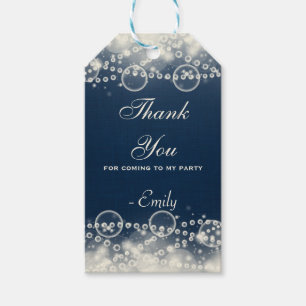 Elegant Lace and Pearls on Blue Thank You Gift Tags