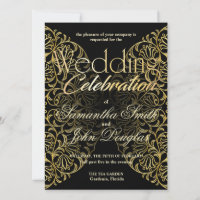 Elegant Lace Black & Gold Modern Minimalist