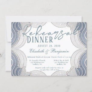 Elegant Lace Border in Blue Rehearsal Dinner Invitation