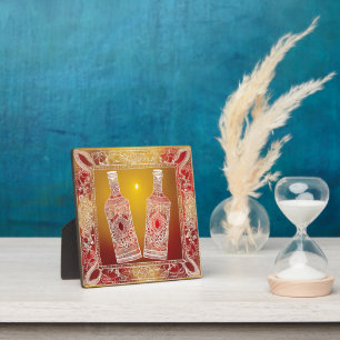 Elegant Lace Bottles Golden Festive AI art Plaque