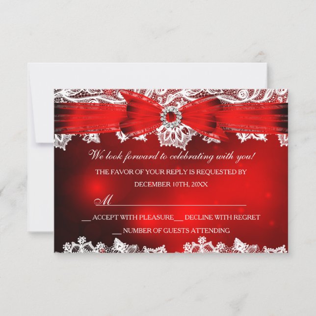 Elegant Lace & Bow Christmas Holiday RSVP (Front)