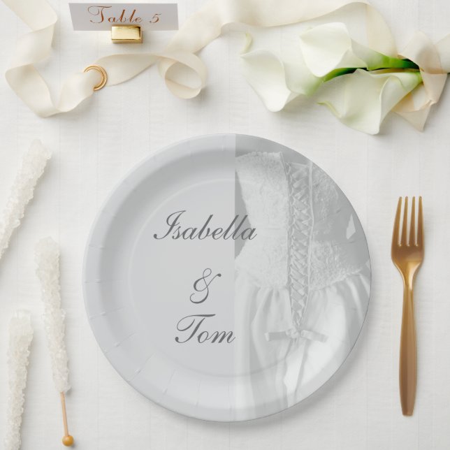 Elegant Lace Bridal Script Wedding Table  Paper Plate (Wedding)