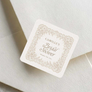 Elegant Lace Bridal Shower Favour Square Sticker