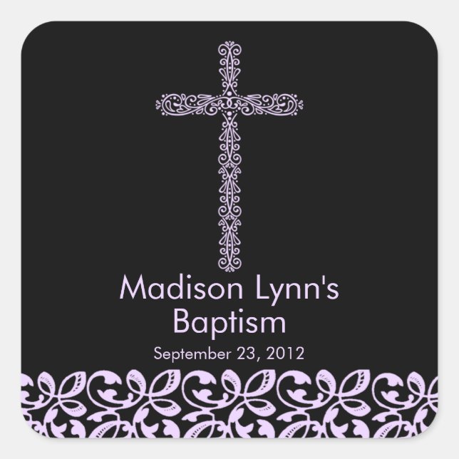 Elegant Lace Cross Holy Baptism Favour Seal (Front)